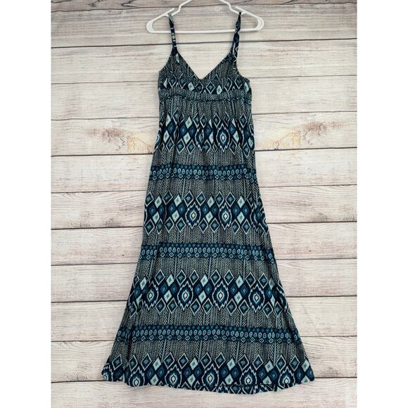 Lucky Brand Geometric Print Maxi Dress Womens Small Blue Sun Dress Vacation - Picture 2 of 8
